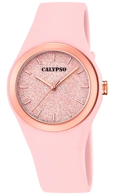 Calypso > Quarzuhr Kunststoff PU Band rosa Armbanduhr analog > K5755/6