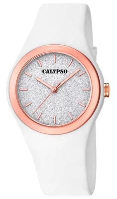 Calypso Quarzuhr ♦ Kunststoff weiß PU Band Armbanduhr analog ♦ K5755