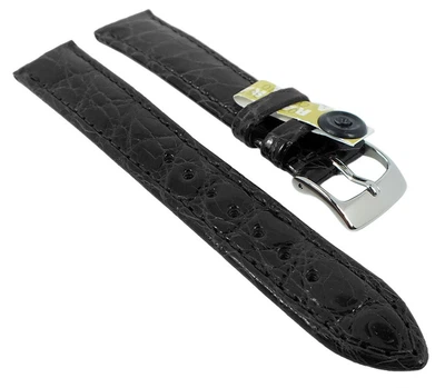 BARINGTON KROKO Uhrenarmband | Krokodilleder, poliert | schwarz 35424D