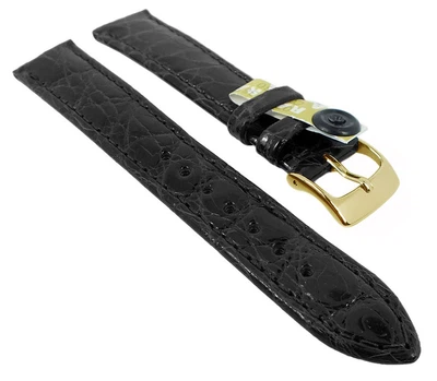 BARINGTON KROKO Uhrenarmband | Krokodilleder, poliert | schwarz 35449H