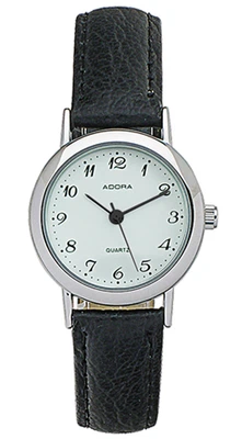 Adora | Analoge Damenuhr Edelstahl silbern Lederband schwarz 35608