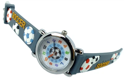 Alpha Saphir Kinderuhr ► Kunststoffband grau analog Edelstahl ► 394G