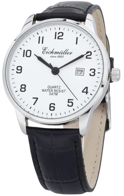 Eichmüller Herrenuhr Metall Lederband schwarz Quarzuhr Analog Datum