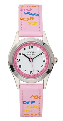 Adora Youngline | analoge Edelstahl Kinderuhr | PU-Band rosa | Ø 23mm