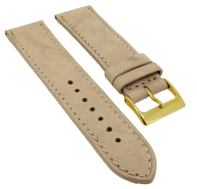 Herzog Piemont Uhrenarmband 18mm glattes weiches Leder genäht > beige