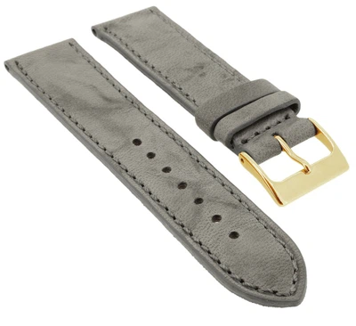 Herzog Piemont → Uhrenarmband 18mm Leder grau glatt → Ton in Ton Naht