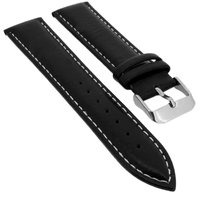 Minott | Uhrenarmband Leder glatt gepolstert mit Kontrastnaht schwarz
