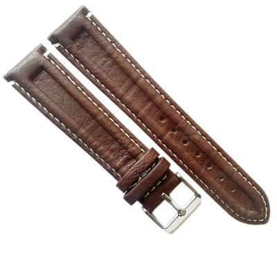 Minott Uhrenarmband Doppelwulst braun weiches Leder > Kontrastnaht