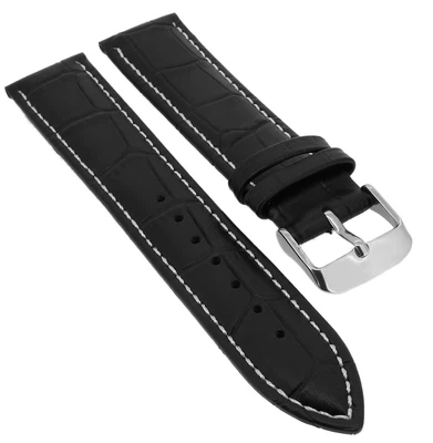 Minott > Uhrenarmband Krokooptik > Lederband schwarz > Kontrastnaht