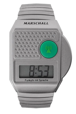 Marschall Funkuhr ■ TALKING WATCH | Blindenuhr > silbern/türkis
