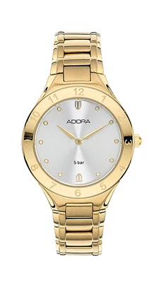 Adora Armbanduhr Damen gelbgoldfarben Analog Edelstahl Faltschließe