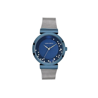 Adora Design Damenuhr Ø 34mm Edelstahl blaues Gehäuse Quarzwerk