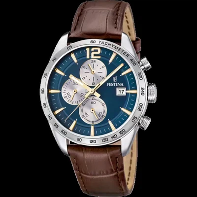 Festina Timeless Chrono Armbanduhr Lederband Edelstahlgehäuse F16760/7