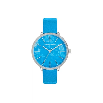 Adora Design analoge Damenuhr 3 Bar Edelstahl blaues Lederband