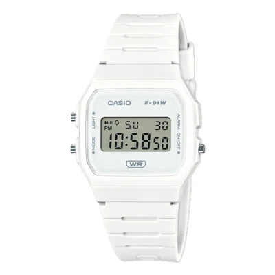 Casio Collection > Damenuhr weiß Tagesalarm Resin F-91WB-7AEF