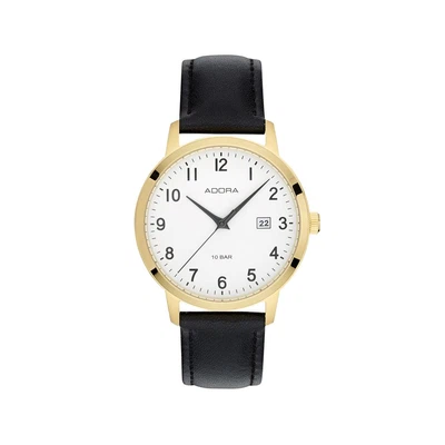 Adora Basis Herrenuhr Ø 39mm Lederband Edelstahlgehäuse gelbgoldfarben