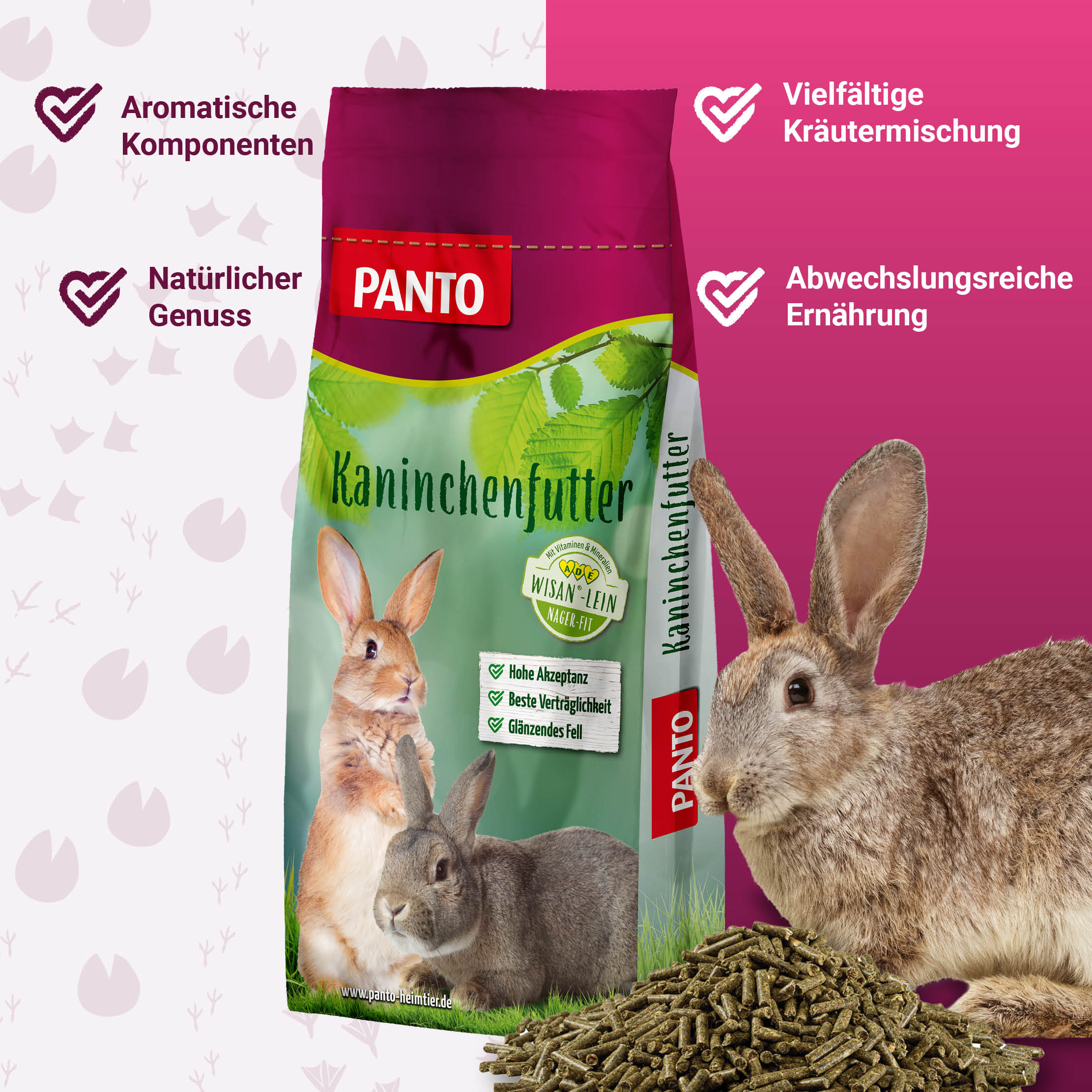 PANTO® Kräuterkanin · Kaninchenfutter für Zucht & Mast · Mit Kräutern · 25 Kg PANTO® Kräuterkanin · Kaninchenfutter für Zucht & Mast · Mit Kräutern · 25 Kg