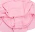 Nahaufnahme eines Kleidungsstücks aus rosa Stoff mit mehrlagigen Rüschendetails und sichtbaren Nähten. 5