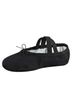 Ein schwarzer Ballettschuh mit einer kleinen Schleife vorne und zwei schwarzen elastischen Bändern oben für sicheren Sitz. 4