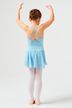 Ein junges Mädchen in einem blauen Ballett-Outfit steht in einer Tanzpose mit erhobenen Armen. 4