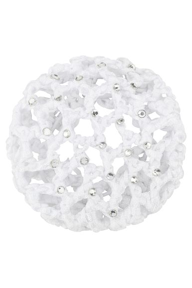 Ein Duttnetz mit Glitzersteinen in weiß.