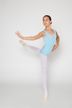 Junge Ballerina in einem blauen Ballett Trikot und weißen Strumpfhosen posiert auf Spitze. 4