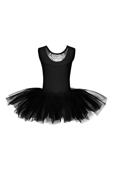 Schwarzes ärmelloses Ballett-Tutu-Kleid mit Spitzendetails auf der oberen Brust