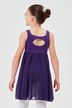 Mädchen in lila ärmellosem Kleid mit schlüssellochförmigem Rücken 2