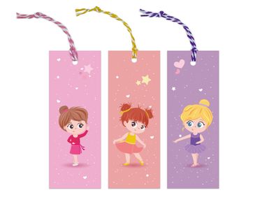 Drei illustrierte Lesezeichen mit Ballettmädchen in rosa