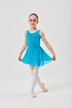 Ein junges Mädchen in einem blauen Ballett Trikot und Rock posiert in Ballettschuhen. 5
