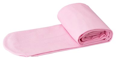 Eine aufgerollte rosa Strumpfhose ist auf weißem Hintergrund teilweise ausgerollt.