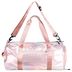Schillernd rosa Reisetasche mit Reißverschlusstasche vorne und verstellbarem Schultergurt. 2