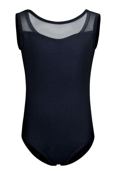 Schwarzer ärmelloser Ballettanzug mit transparentem Netzdetail am Rücken und Ausschnitt