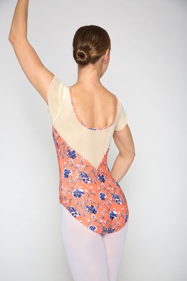 Floraler Damen Ballettanzug Agnes mit kurzen Mesh Ärmeln