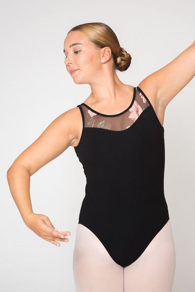 Damen Ballettanzug Selma, ärmellos mit Netzeinsatz