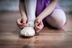 Ballet shoes "Charlie" made of linen, split leather sole, sand 6