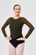 Ladies Long-sleeved ballet leotard Bianca with gold black mesh inserts 1
