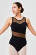 Sleeveless women's ballet leotard "Bea" with gold-and-black mesh inserts 1