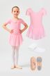 Ein junges Mädchen in rosa Ballettkleidung - Ballett Starter Set mit Trikot, Ballettschuhen und Strumpfhose. 1