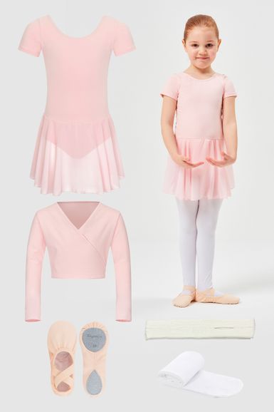Ballett Starter-Set ballett-rosa  5-teilig – mit Trikot, Strumpfhose, Schläppchen, Stulpen und Wickeljacke (mit 10 % Set-Rabatt)