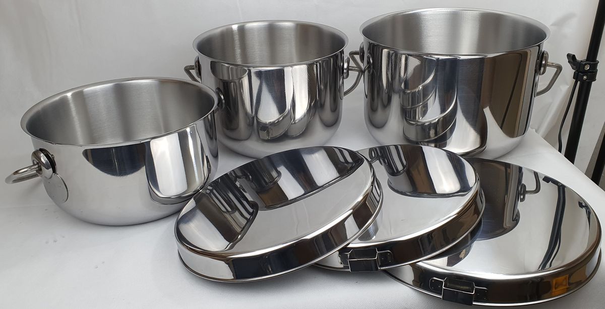 Paket] Edelstahl Hordentopf Set 6 + 8 +12L mit Pfannendeckel