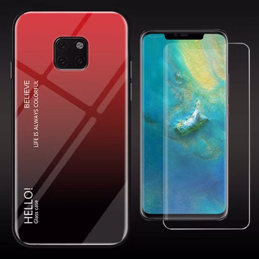 Für Huawei Mate 20 Pro Color Effekt Cover Rot Tasche Hülle + 4D Curved Glas Neu