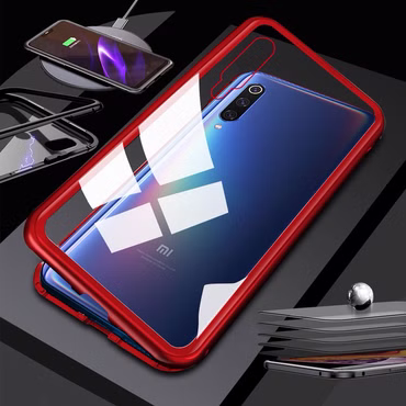 Für Xiaomi Redmi Note 8 / Note 8 2021 Magnet / Metall / Glas Tasche Case Rot / Transparent + 0,26 mm H9 Hart Glas