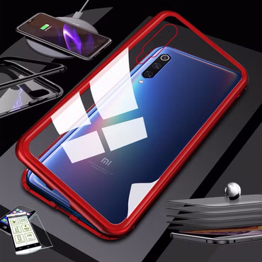 Für Xiaomi Redmi Note 8 / Note 8 2021 Magnet / Metall / Glas Tasche Case Rot / Transparent + 0,26 mm H9 Hart Glas