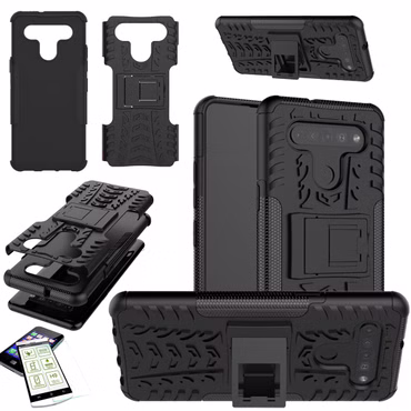 Für LG K41S Hybrid Case 2teilig Schwarz + Hartglas Handy Tasche Hülle Cover Hülle