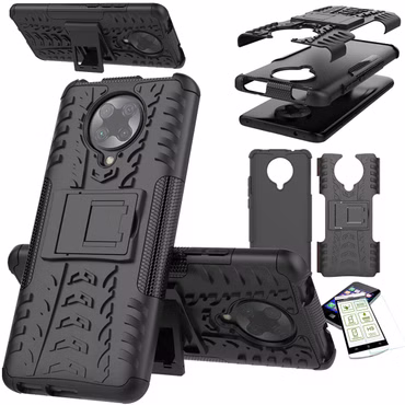 Für Xiaomi Poco F2 Pro Hybrid Case 2teilig Schwarz + Hartglas Handy Tasche Hülle Cover Hülle