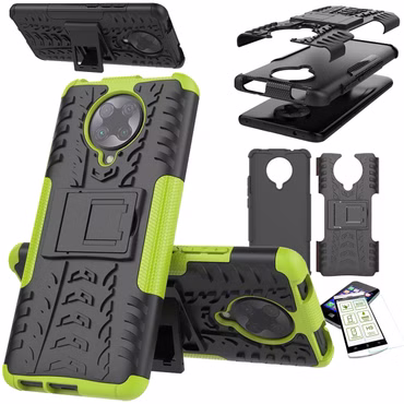 Für Xiaomi Poco F2 Pro Hybrid Case 2teilig Grün + Hartglas Handy Tasche Hülle Cover Hülle