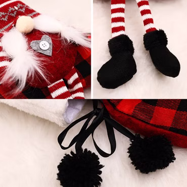 Weihnachtssocke mit Wichtel Zwerg Puppe Mütze Rot Schwarz Geschenk Herz Weihnachten Dekoration Christmas 