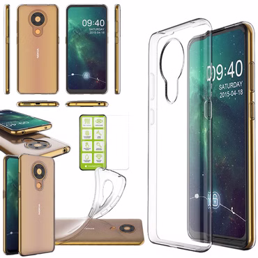 Für Nokia 5.3 Silikoncase TPU Transparent + 0,26 H9 Glas Handy Tasche Hülle Schutz Cover