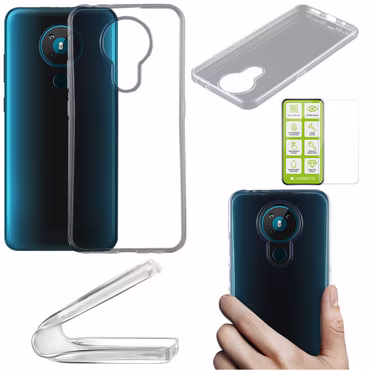 Für Nokia 3.4 Silikoncase TPU Transparent + 0,26 H9 Glas Handy Tasche Hülle Schutz Cover